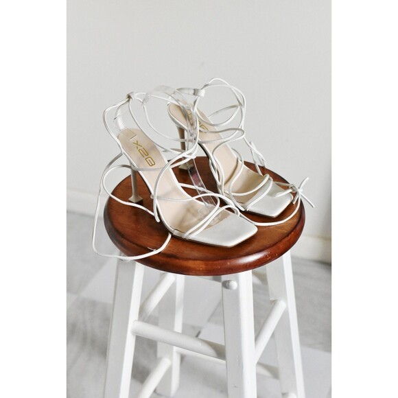 Unbranded Shoes - X2b Strappy Heels Womans 7.5 White Lace Up Ankle Square Toe Bridal